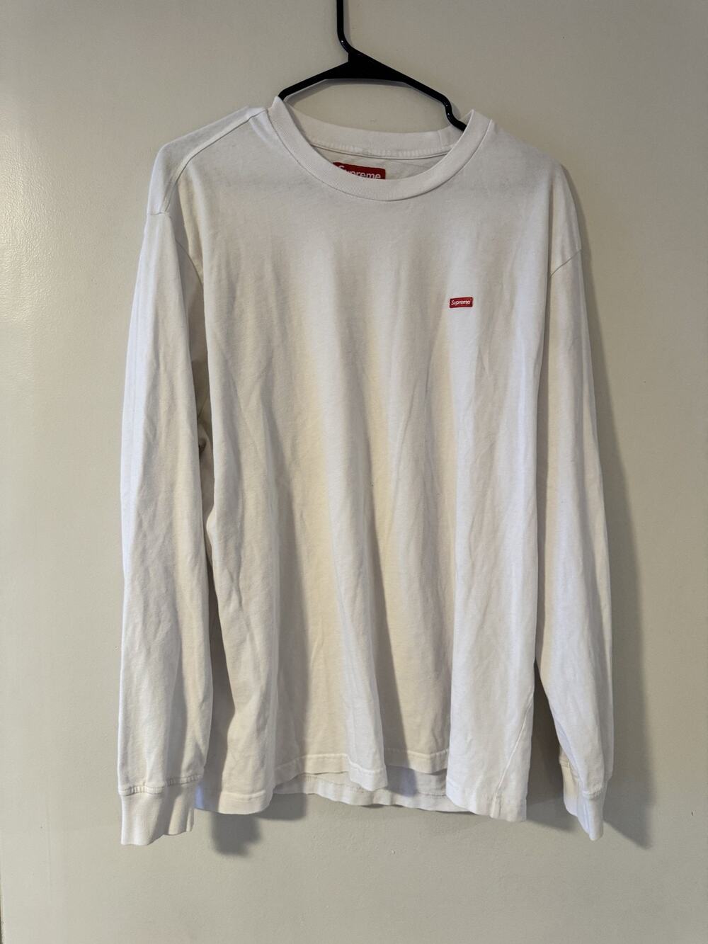 SUPREME Small Box Logo Long Sleeve Tee White Mens L FW23 Made in Portugal